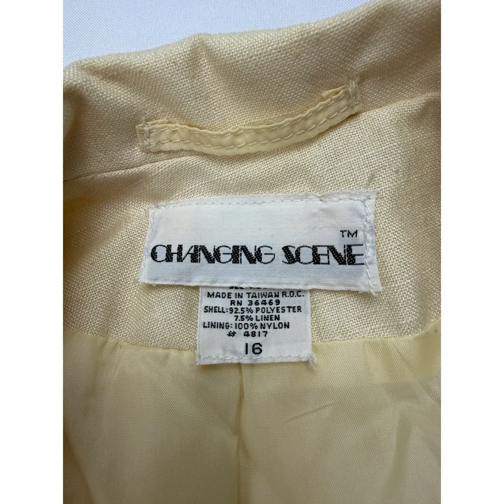Changing Scene Womens Blazer Size 16‎ Cream Linen Blend Vintage